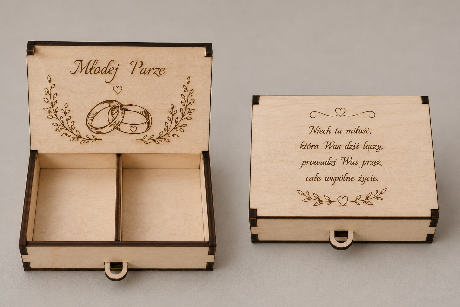 Drewniane pudełko na obrączki ślubne – elegancka pamiątka z możliwością personalizacji