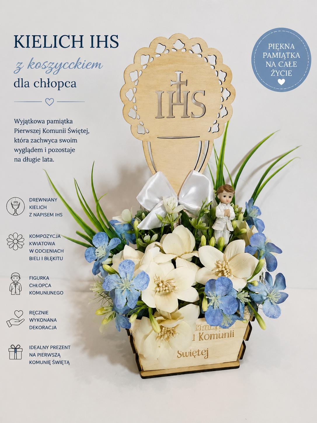 Kielich IHS z Koszyczkiem – Kompozycja Komunijna dla Chłopca